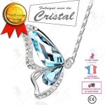 Lcccollier forme papillon orn strass cristal bijou fantaisie pas cher pendentif femme sautoir bleu ...