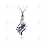 Lcc collier - pendentif femme argent cristal swarovski plaqu or blanc - vague diamant strass - violet ...