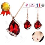 Lcc� parure collier � pendentif + boucles doreilles / forme de goutte deau / haut de gamme en zircon ...