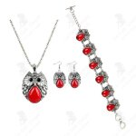 Lcc� td� argent parure pendentif rouge ensemble bijoux r�tro / chic vintage collier boucles doreilles ...