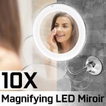 Miroir de maquillage - led - grossissant 10x - col de cygne pivotant 360� - ventouse super adh�sive - ...