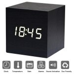 Led r�veil en bois r�veil num�rique en bois horloge digital cube avec activation vocale - noir