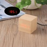 Led réveil numérique en bois - horloge digital cube - thermomètre date affichage tactile activé Led réveil numérique en bois - horloge digital cube - thermomètre date affichage tactile activé