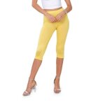 Legging femme - legging court avec strass et dentelle sur les cots - jaune