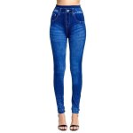 Legging jeans taille haute femme - bleu