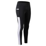 Legging de sport femme pantalon yoga collant avec poches taille haute fitness gym pilates - noir / blanc ...
