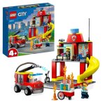 Lego city 60375 la caserne et le camion des pompiers jouet vhicule d?urgence jeu ducatif 4 ans