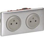 Legrand celiane double prise de courant avec terre pr�cabl�e � encastrer aluminium