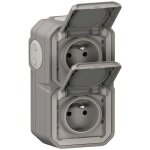 Legrand double prise de courant avec terre �tanche pr�c�bl�e avec volet plexo - 16a 250v - gris