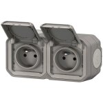 Legrand double prise de courant avec terre �tanche pr�c�bl�e avec volet plexo - 16a 250v - gris