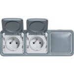Legrand prises de courant 2x2p + t avec obturateurs horizontaux plexo gris