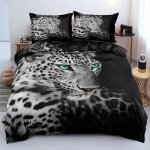 Lopard animal sauvage parure de lit 3 pieces 1 housse de couette 200 * 200cm et 2 taies doreillers 63 ...