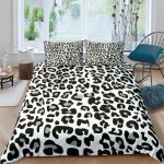Lopard noir blanc gris parure de lit 3 pieces 1 housse de couette 200 * 200cm et 2 taies doreillers ...