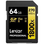 Lexar carte sdxc 64 go 1800x professional 270 mo / s classe 10 uhs - ii u3 Lexar carte sdxc 64 go 1800x professional 270 mo / s classe 10 uhs - ii u3