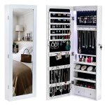 Armoire  bijoux murale - leytn - 37x10x108 cm - miroir avec lumire led - 2 tiroirs - blanc