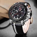 Montre homme sport militaire tanche chronographe analogique - lige - organgonfand - noir - cuir - ronde ...