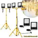 Liliin projecteur de chantier led t�lescopique double t�te pour utilisation int�rieure et ext�rieure ...