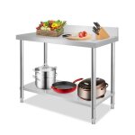 Liliin table plan de travail cuisine avec rebord en acier inoxydable  2 niveaux (100x60x85cm max. 160 ...