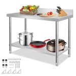Liliin table plan de travail cuisine avec rebord en acier inoxydable  2 niveaux (120x60x85cm max 160 ...
