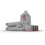 Cl� usb lindy - 4 bloqueurs de ports usb - rouge