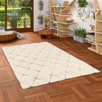 Tapis - pergamon - linea - shaggy en laine naturelle - 160x230 cm - blanc cass