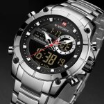 Lingyue hommes double affichage quartz led montre en acier inoxydable chronographe hommes montres - argent ...