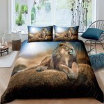 Lion animal sauvage parure de lit 3 pieces 1 housse de couette 220 * 240cm et 2 taies doreillers 63 * ...