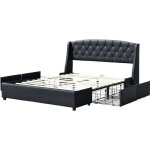 Iris - solide et confortable lit 140x190 avec sommier avec 4 tiroirs tete de lit couleur noir pieds en ...