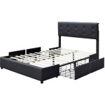 Chloe - solide et confortable lit 140x190 avec sommier avec 4 tiroirs tete de lit couleur noir pieds ...