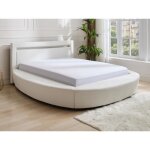 Lit rond 160 x 200 cm - avec leds - simili - blanc + matelas - abulis iii