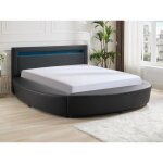 Lit rond 160 x 200 cm - avec leds - simili - noir - abulis iii