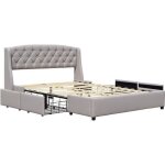 Iris - solide et confortable lit 160x200 avec sommier avec 4 tiroirs tete de lit couleur gris pieds en ...