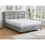 Lit 180 x 200 cm avec tte de lit capitonne - tissu - gris - nirpio