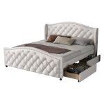 Lit 2 place 140 x 200 cm en simili - cuir avec 2 tiroirs tte de lit et sommier  lattes - blanc