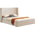 Lit adulte 140x190 cm avec t�te de lit matelass�e en velours c�tel� beige - frida