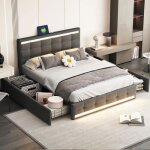Lit adulte 140x200 cm avec 4 tiroirs - leww - usb et éclairage led - gris Lit adulte 140x200 cm avec 4 tiroirs - leww - usb et éclairage led - gris