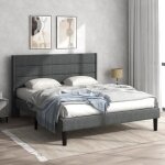 Lit adulte 140x200 cm lit double avec sommier en bois massif lit rembourr cadre de lit avec sommier ...