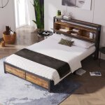 Lit adulte 140x200 cm - modernluxe - cadre en m�tal - noir - avec espace de rangement