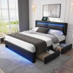 Lit adulte 140x200 cm - okwish - lit double avec port usb clairage led et sommier - motif de lychee ...