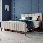 Lit adulte 140x200 cm sommier � lattes t�te de lit r�glable tissu en lin beige