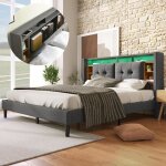 Lit adulte 140x200 cm - tte de lit avec rangement led et ports usb - sommier  lattes en bois massif ...
