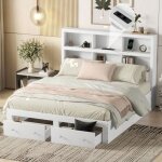 Lit adulte 160 * 200cm - lit double - lit 2 places - avec 2 tiroirs tte de lit avec rangements - bois ...