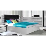 Lit adulte 180cm design lina blanc et noir brillant + tte de lit en simili cuir 200 blanc