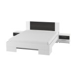 Lit adulte 180x200 collection irina. chevets intgrs. coloris blanc et gris anthracite