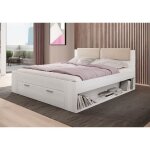 Lit adulte 180x200 avec tiroirs intégrés - collection floyd. coloris blanc effet bois. 180x200 blanc Lit adulte 180x200 avec tiroirs intégrés - collection floyd. coloris blanc effet bois. 180x200 blanc