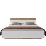 Lit adulte 180x200cm - modernluxe - cadre en bois - sommier � lattes - style scandinave - ch�ne + blanc ...