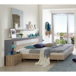 Lit adulte avec 2 chevets imitation chne rechampis verre blanc + chrome - dim: 160 x 200 cm