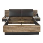 Lit adulte + 2 tables de chevet coloris ch�ne fonc� graphite - longueur 250 x hauteur 100 x profondeur ...