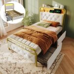 Lit simple 90x200 pour adulte avec 2 tiroirs chargement usb et type c lit une place app - control led ...