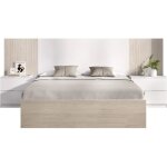 Lit adulte avec chevets int�gr�s loma - 160 x 200 cm - ch�ne naturel / blanc